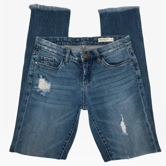 Blank NYC Distressed Raw-Hem Deep Cuff Straight Jeans 26 - Picture 13 of 14